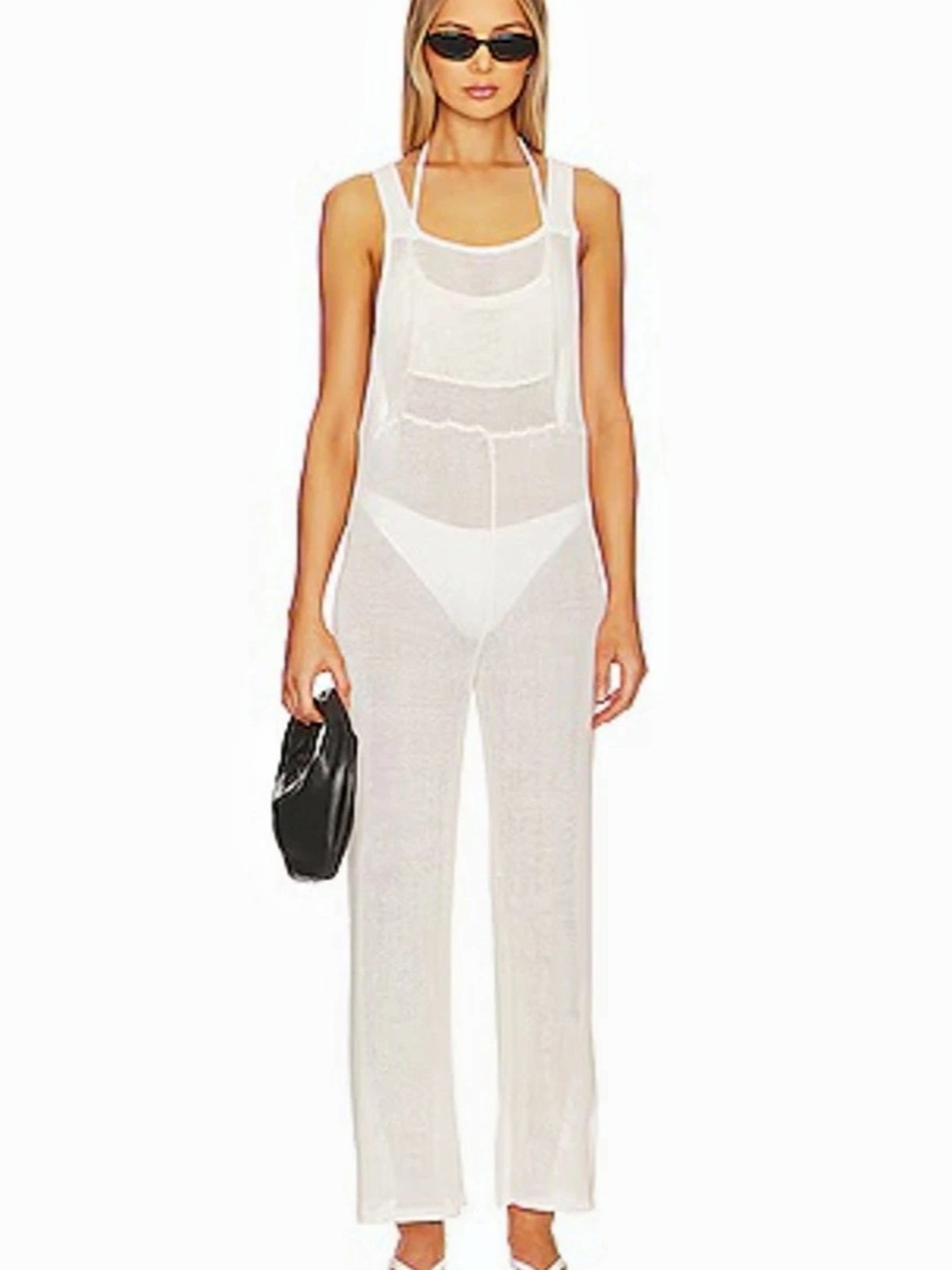 WeWoreWhat Knit Cover Up Overall Knit Jumpsuit Cream XS